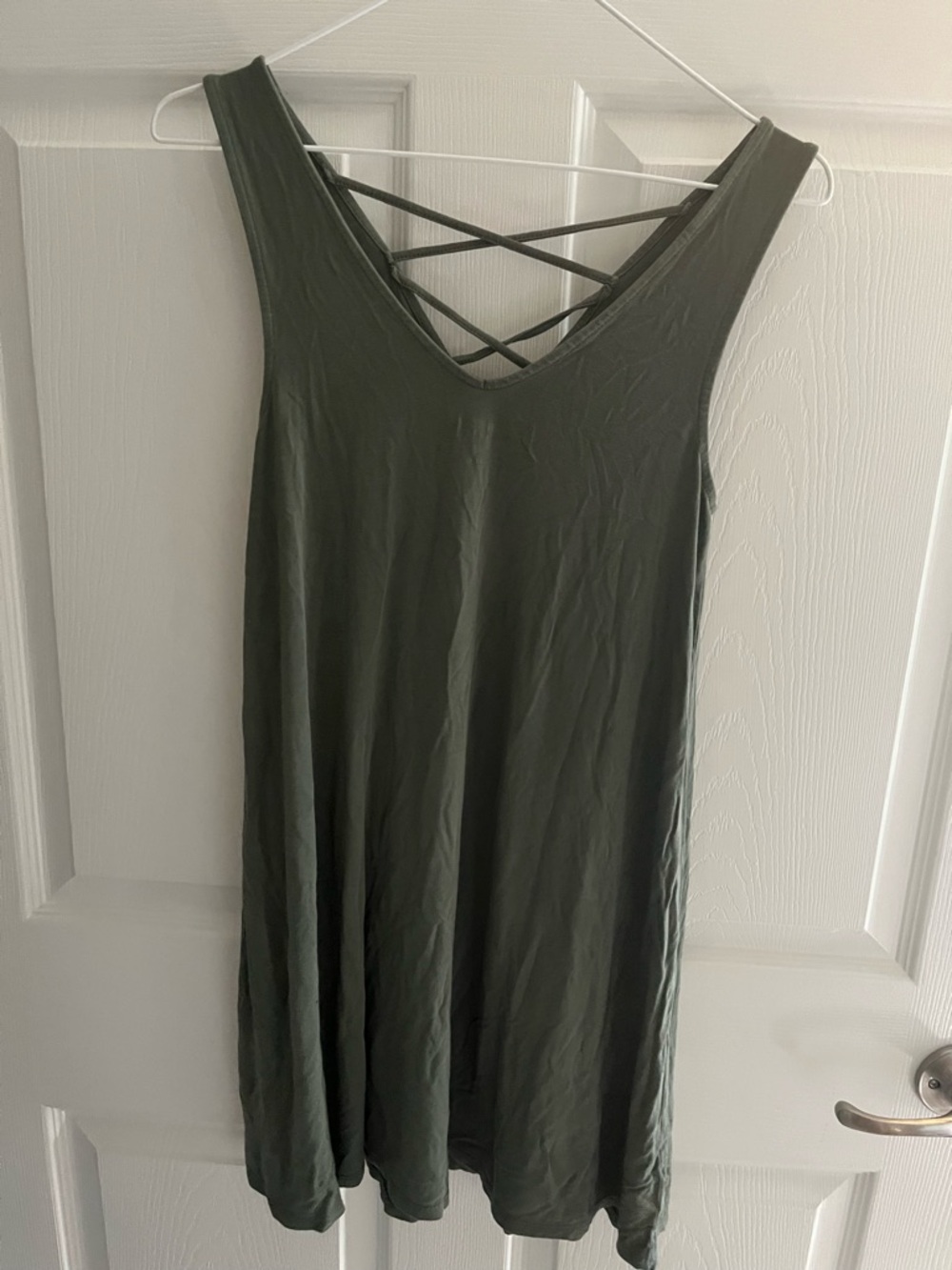 Arizona Jean Company Olive Green Sleeveless Crisscross Back Mini Dress